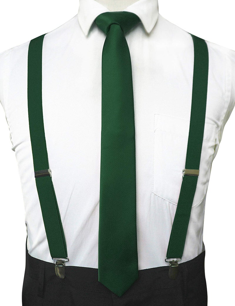 JEMYGINS Emerald Green Suspender and Silk Skinny Tie Sets for Men Slim Necktie(8) - Image 2